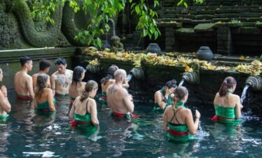 group of people standing on swimming pool