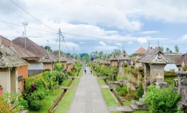a long narrow path between two buildings in a village