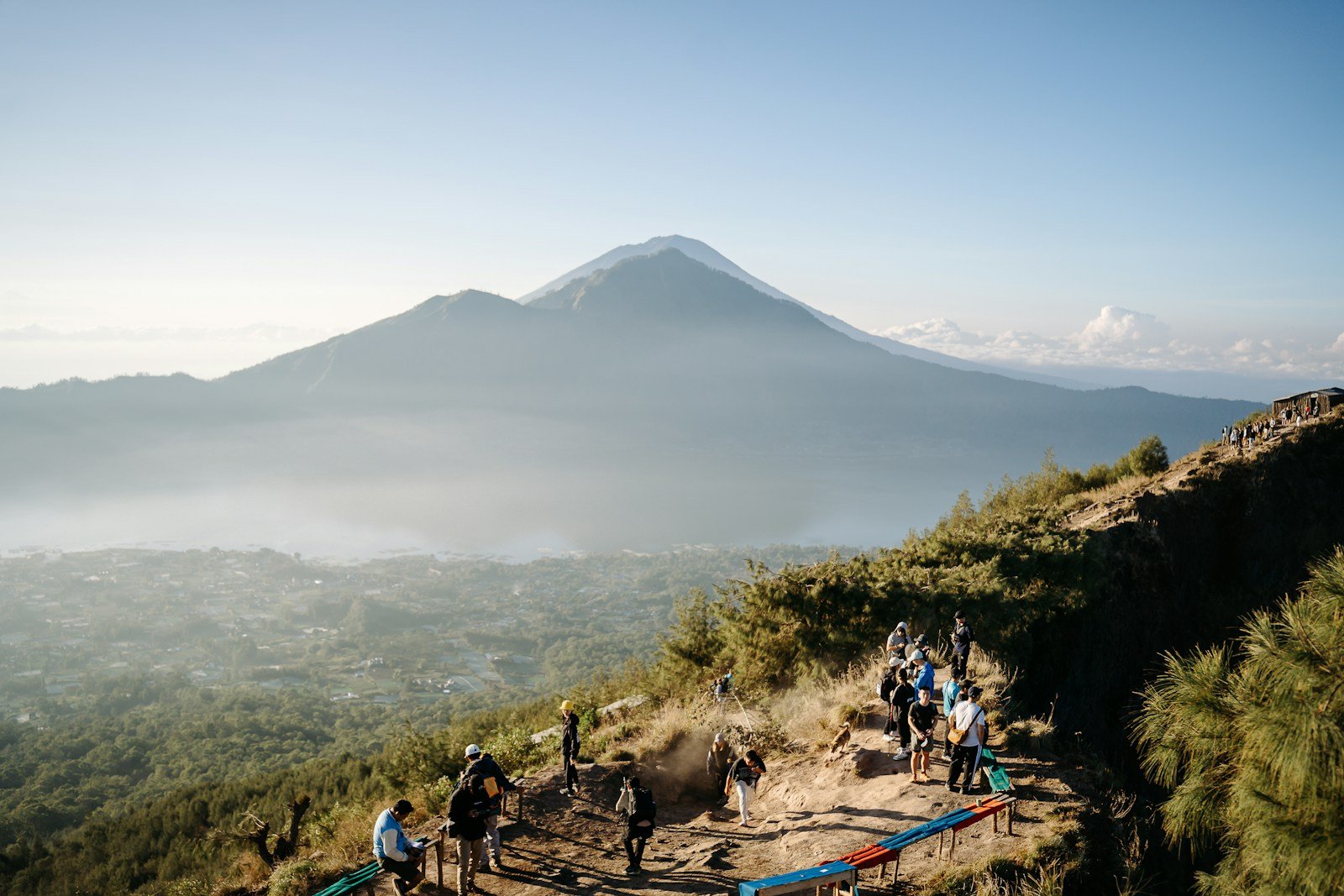 A group of people hiking up a mountain